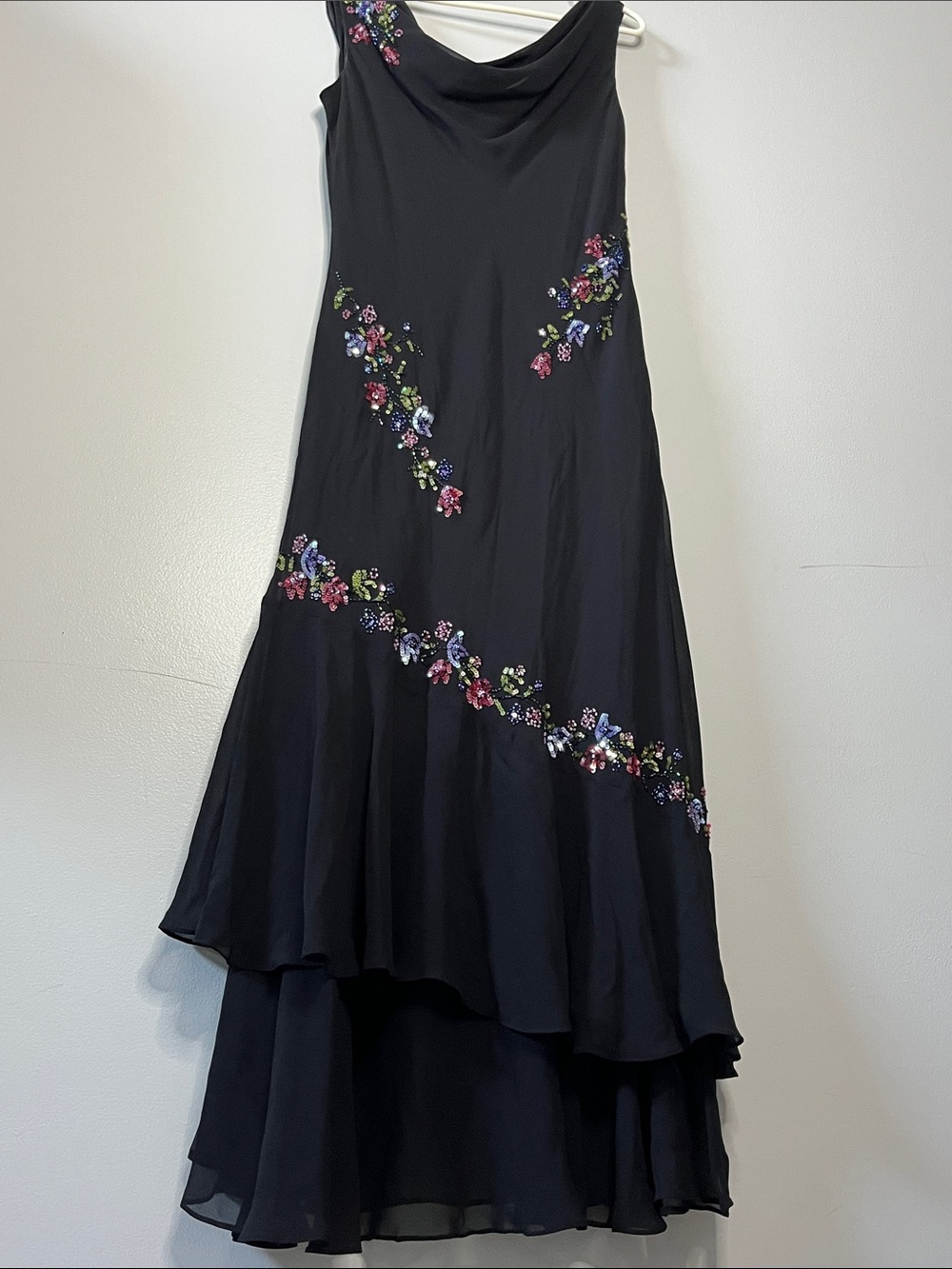 Vintage Y2K 90s Alex Evenings Slip Floral Sequin Maxi Dress Fairy Gown Size 12P